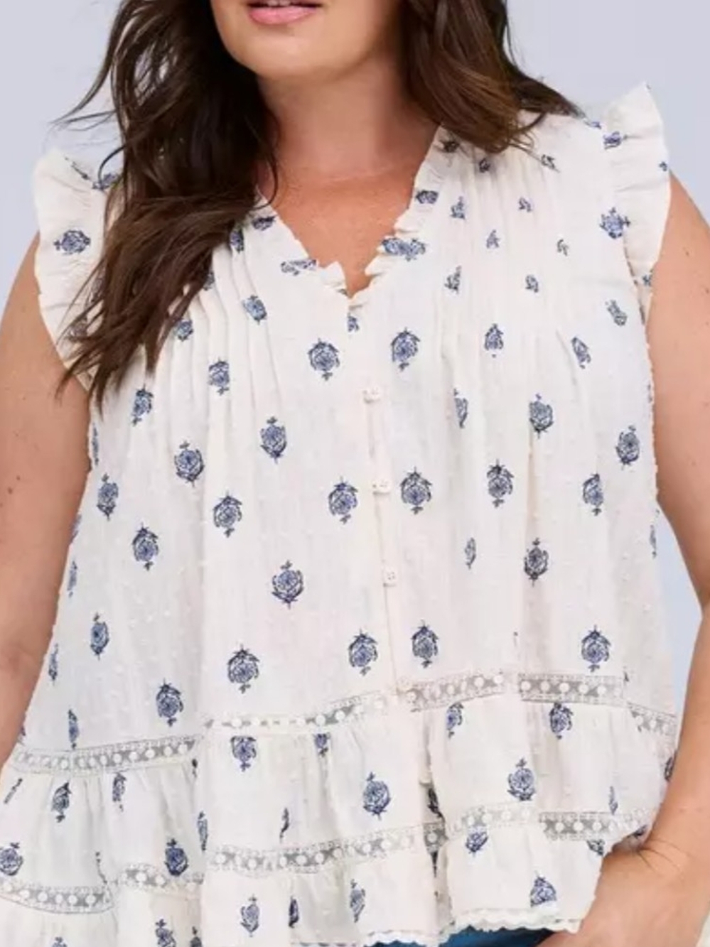 Torrid Sleeveless White Floral Button-Front Top, SZ 00X, NWT